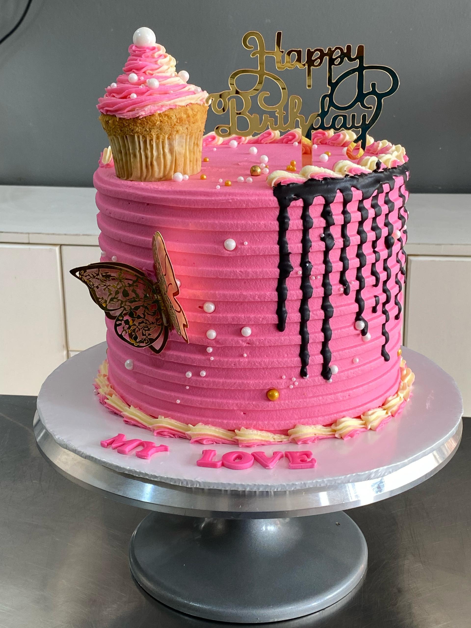 Pink Drip & Cupcake Topper Cake